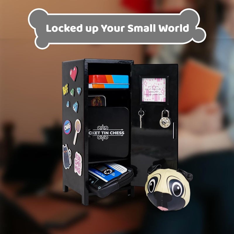 YOBRO Mini Locker with Lock and 2 Keys, 24PCS Magnetic Stickers, Miniature Storage Locker for Desk, Home, Bedroom, Office, Black - Image 5